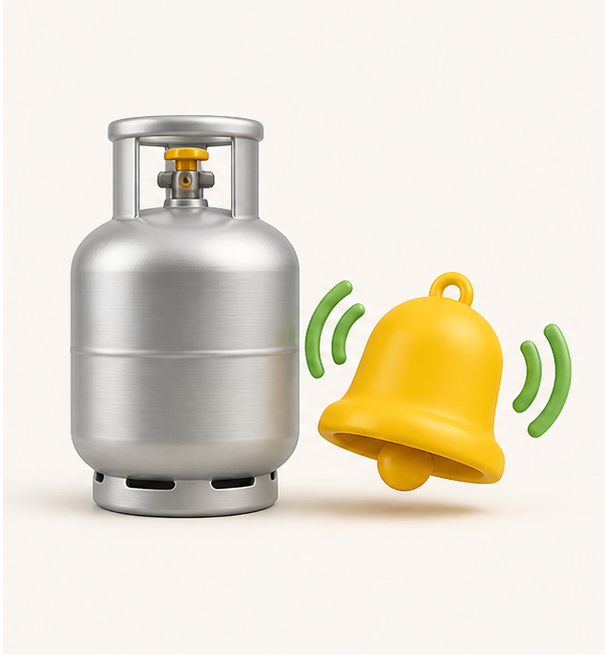 A gas cylinder with a reminder bell
